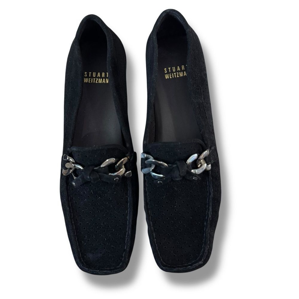 Stuart Weitzman Lincoln Loafers 6.5 Black Suede Quiet Luxury Classic